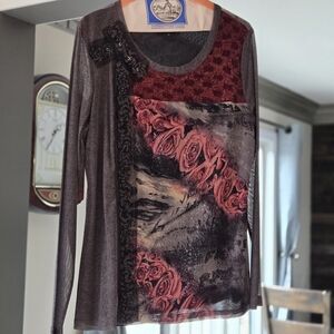 Elegant Floral Long Sleeve Top XL
